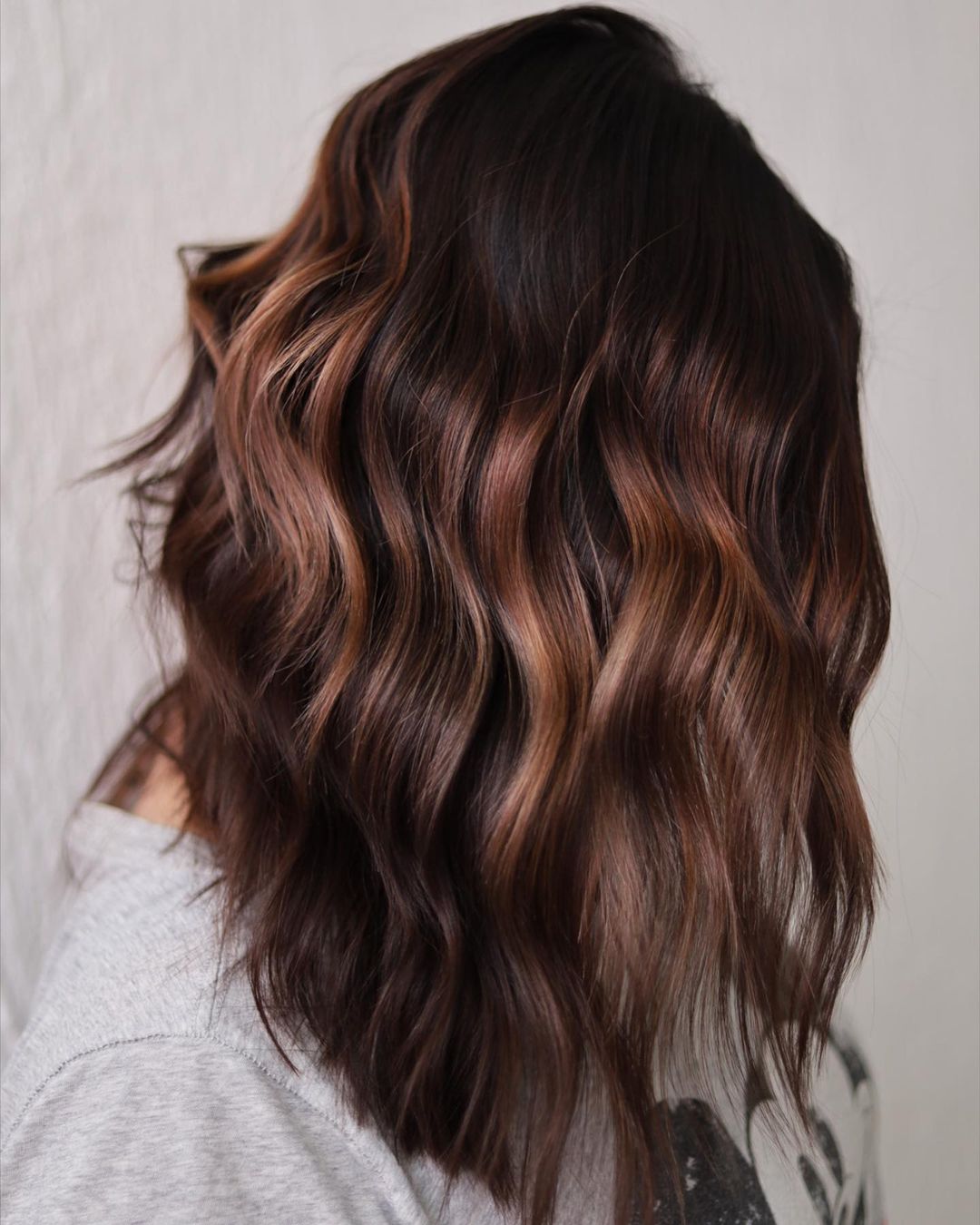 Midshaft Caramel Balayage on Rich Chocolate Hair